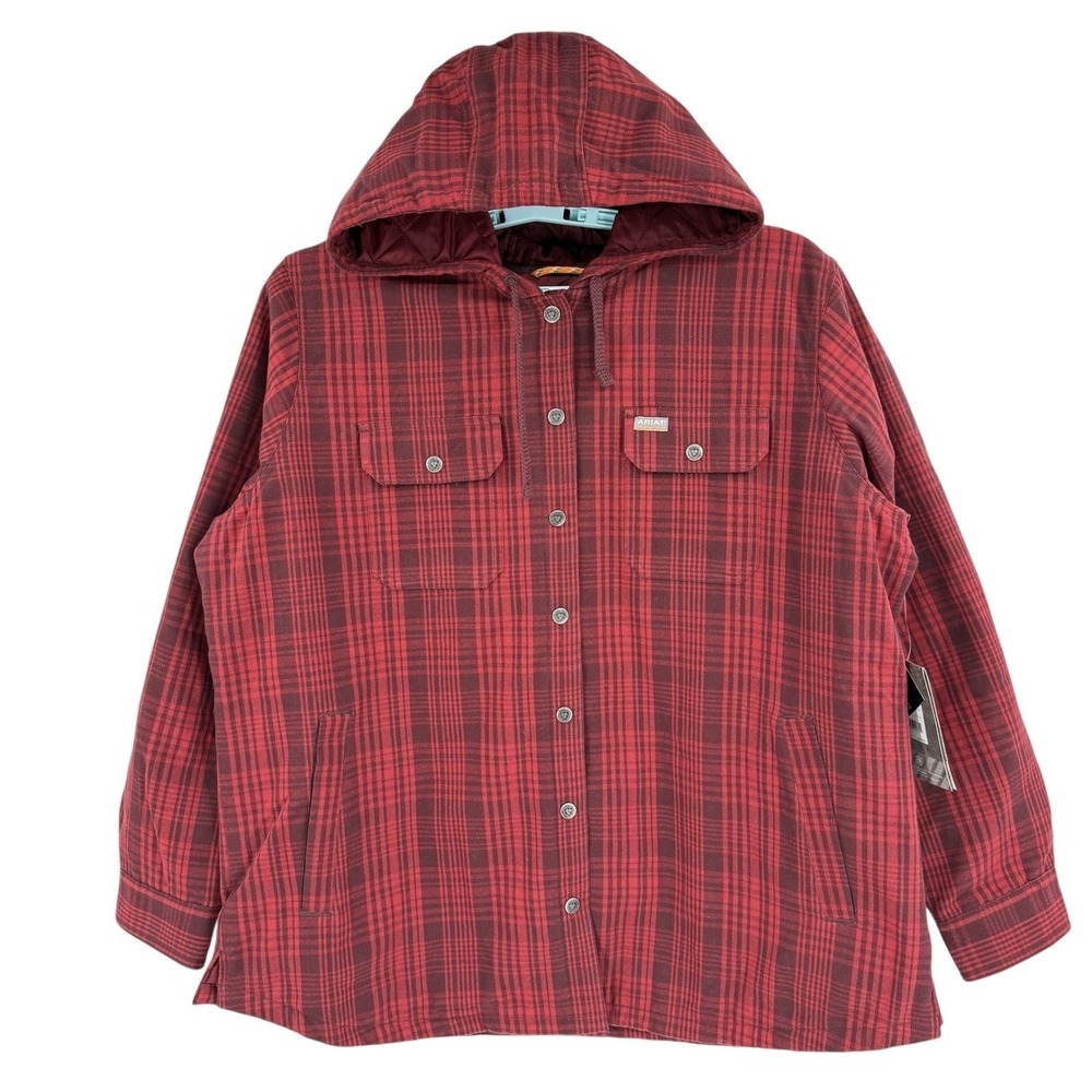 Ariat Rebar Women's Flannel Shacket XL Rosewood Plaid Hooded Quilted Lined NWT